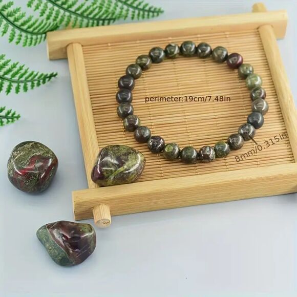 Handmade Dragon Blood Jasper Stretch Bracelet Stone Healing Crystal Courage - Picture 3 of 5
